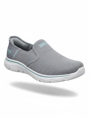 SKECHERS Slip In Walk 7 Slip On Sneakers Athletic Shoes Med Gray Aqua Trim SZ 8